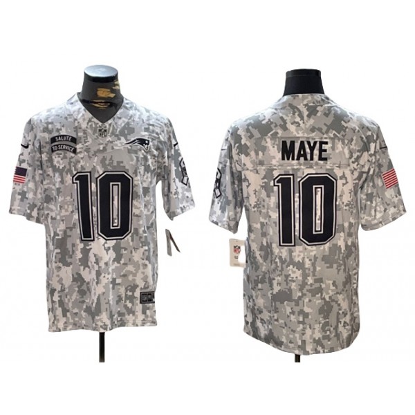 New England Patriots #10 Drake Maye Arctic Camo 2024 Salute To Service Limited Jersey