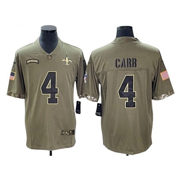 New Orleans Saints #4 Derek Carr 2022 Olive Salute To Service Limited Jersey