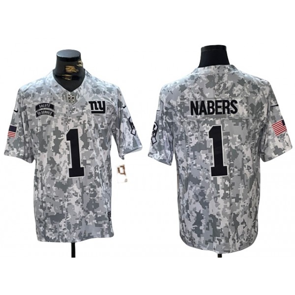 New York Giants #1 Malik Nabers Arctic Camo 2024 Salute To Service Limited Jersey