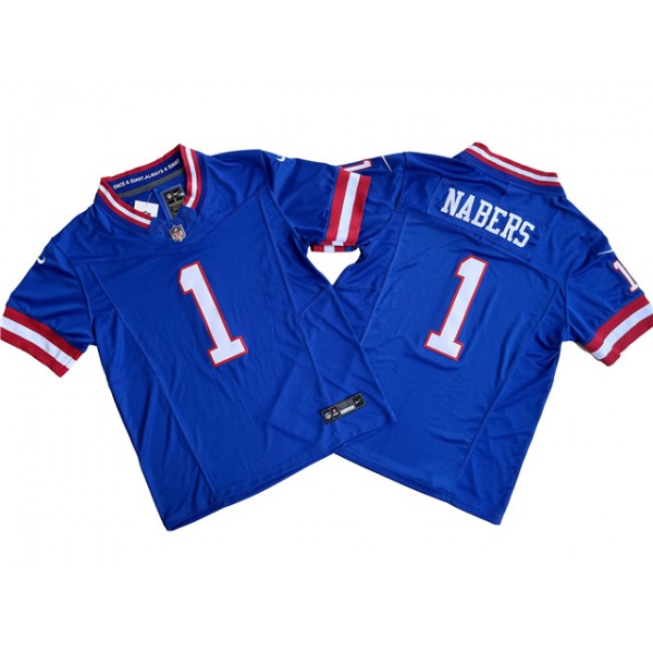 New York Giants #1 Malik Nabers Royal Classic Vapor F.U.S.E. Limited Jersey