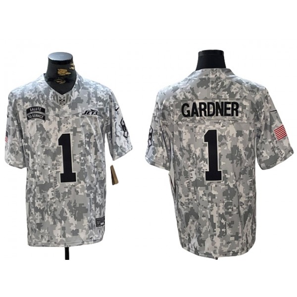 New York Jets #1 Sauce Gardner Arctic Camo 2024 Salute To Service Limited Jersey