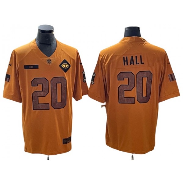 New York Jets #20 Breece Hall 2023 Brown Salute To Service Limited Jersey