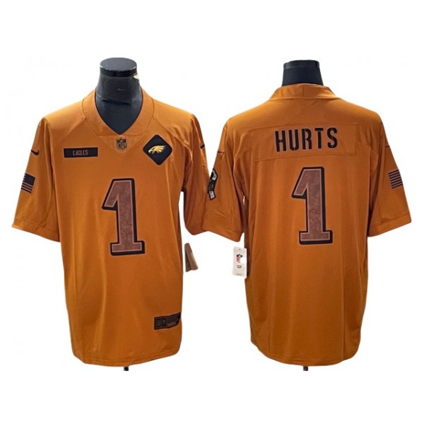 Philadelphia Eagles #1 Jalen Hurts 2023 Brown Salute To Service Limited Jersey