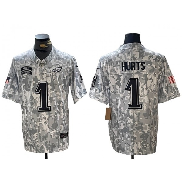 Philadelphia Eagles #1 Jalen Hurts Arctic Camo 2024 Salute To Service Limited Jersey