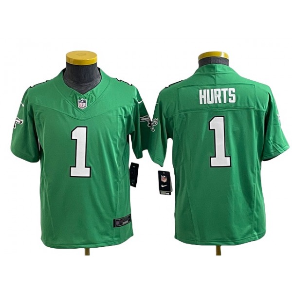 Philadelphia Eagles #1 Jalen Hurts Youth Kelly Green Vapor F.U.S.E. Limited Jersey