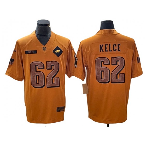 Philadelphia Eagles #62 Jason Kelce 2023 Brown Salute To Service Limited Jersey