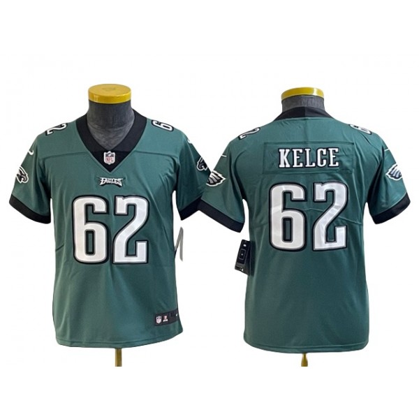 Philadelphia Eagles #62 Jason Kelce Youth Green Vapor Limited Jersey