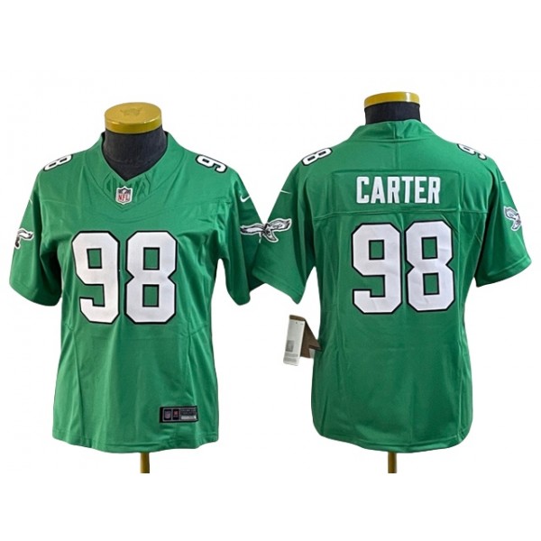 Philadelphia Eagles #98 Jalen Carter Women's Kelly Green Vapor F.U.S.E. Limited Jersey