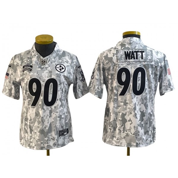 Pittsburgh Steelers #90 T.J. Watt Women's Arctic Camo 2024 Salute To Service Limited Jersey