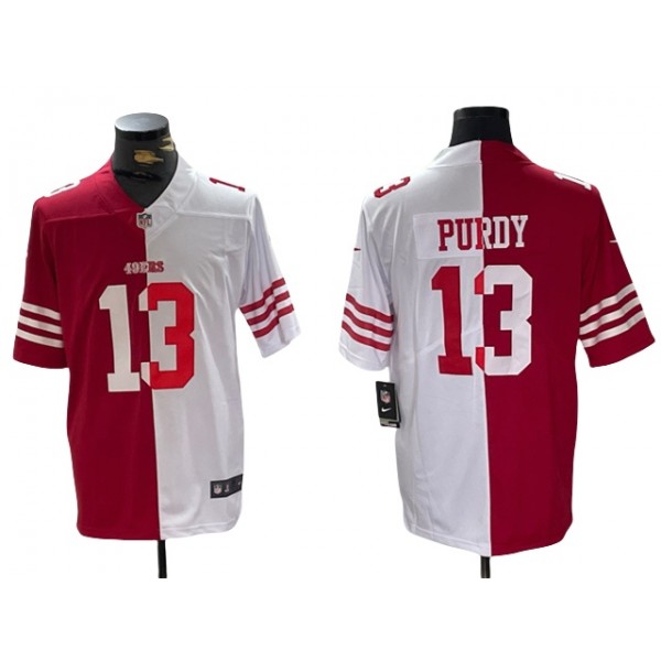 San Francisco 49ers #13 Brock Purdy Split White/Red Limited Jersey