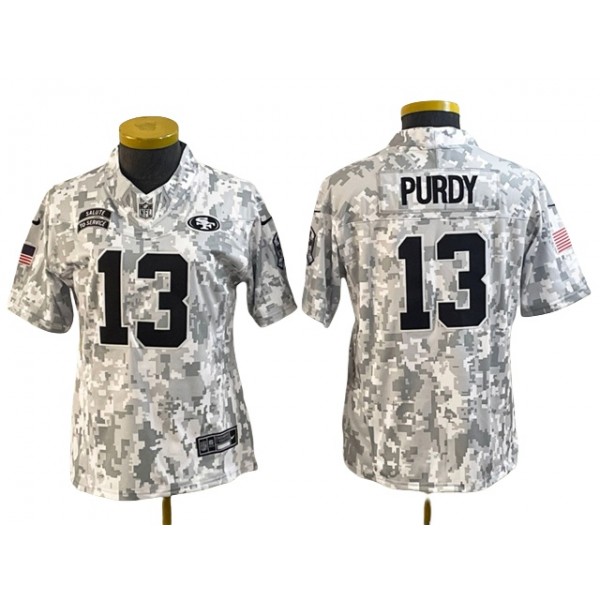 San Francisco 49ers #13 Brock Purdy Women's Arctic Camo 2024 Salute To Service Limited Jersey