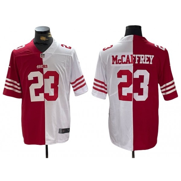 San Francisco 49ers #23 Christian McCaffrey Split White/Red Limited Jersey