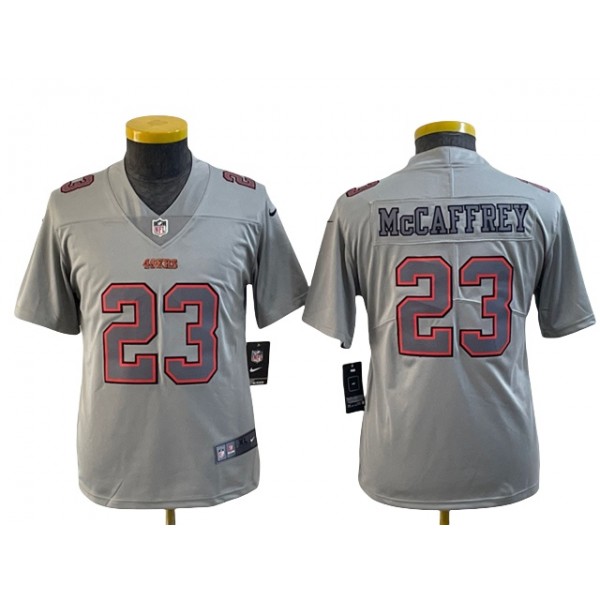 San Francisco 49ers #23 Christian McCaffrey Youth Gray Atmosphere Fashion Limited Jersey