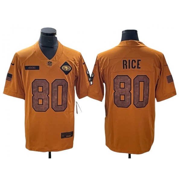 San Francisco 49ers #80 Jerry Rice 2023 Brown Salute To Service Limited Jersey