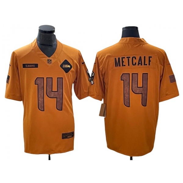 Seattle Seahawks #14 DK Metcalf 2023 Brown Salute To Service Limited Jersey