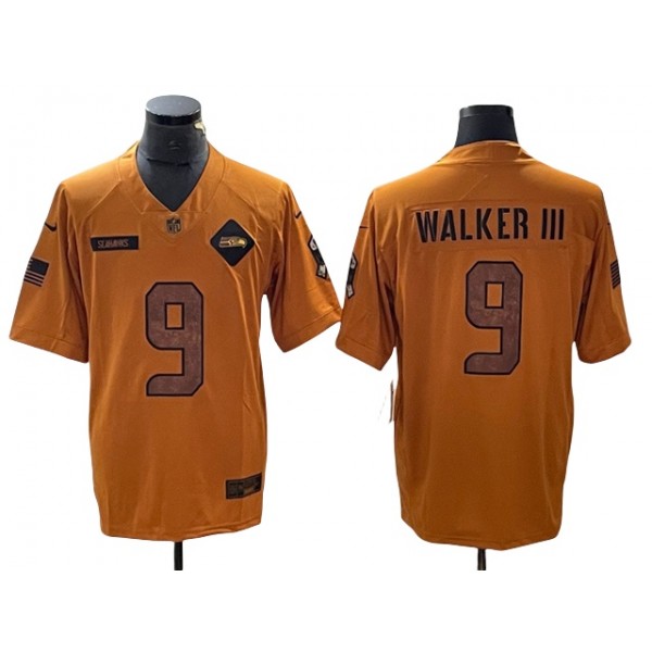 Seattle Seahawks #9 Kenneth Walker III 2023 Brown Salute To Service Limited Jersey