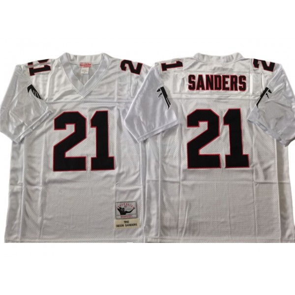 Atlanta Falcons #21 Deion Sanders 1992 Throwback White Jersey