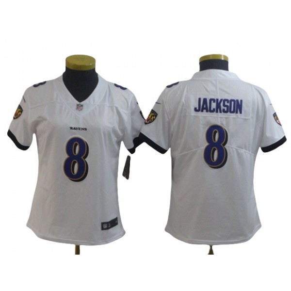 Baltimore Ravens #8 Lamar Jackson Women's White Vapor Limited Jersey