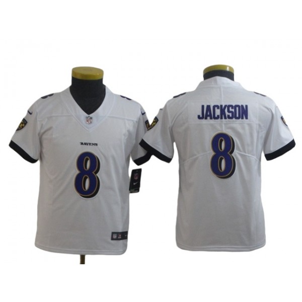 Baltimore Ravens #8 Lamar Jackson Youth White Vapor Limited Jersey