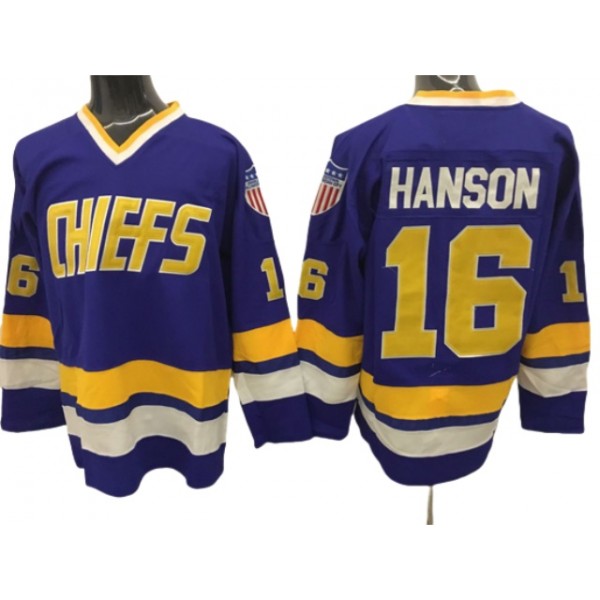 Slap Shot Charlestown Chiefs #16 Jack Hanson Blue Movie Hockey Jersey