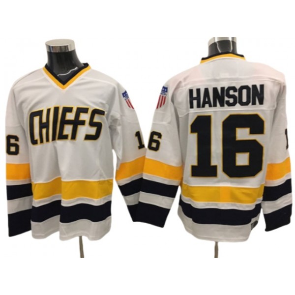 Slap Shot Charlestown Chiefs #16 Jack Hanson White Movie Hockey Jersey