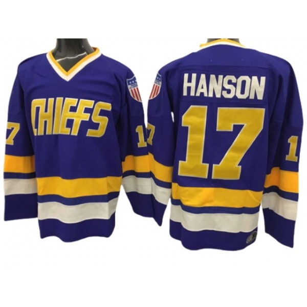 Slap Shot Charlestown Chiefs #17 Steve Hanson Blue Movie Hockey Jersey