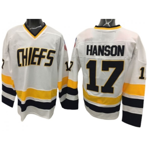 Slap Shot Charlestown Chiefs #17 Steve Hanson White Movie Hockey Jersey