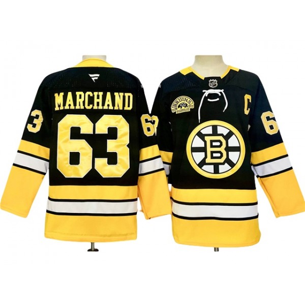 Boston Bruins #63 Brad Marchand 2024 Black Alternate 100th Anniversary Jersey