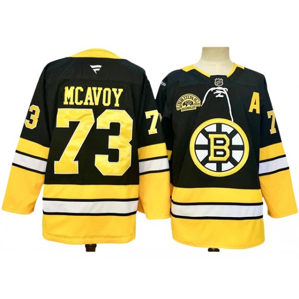 Boston Bruins #73 Charlie McAvoy 2024 Black Alternate 100th Anniversary Jersey