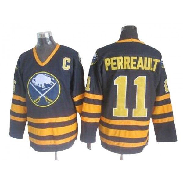 Buffalo Sabres #11 Gilbert Perreault CCM Vintage Navy Blue Jersey