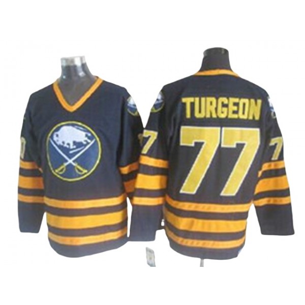 Buffalo Sabres #77 Pierre Turgeon CCM Vintage Navy Blue Jersey