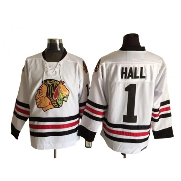 Chicago Blackhawks #1 Glenn Hall 1963 CCM Vintage White Jersey