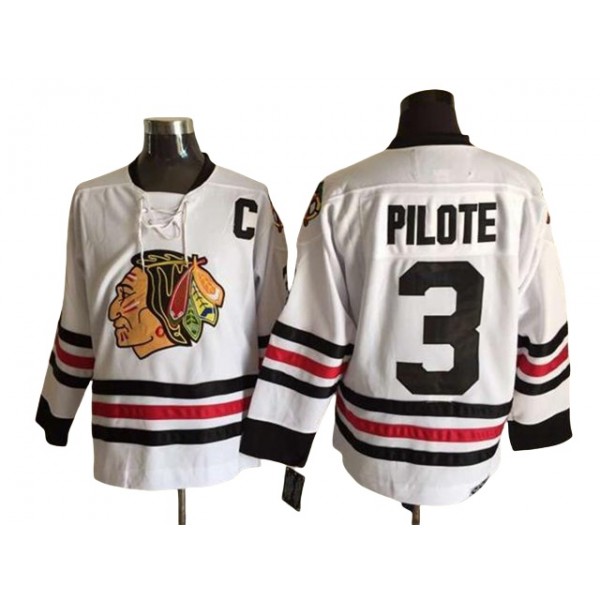 Chicago Blackhawks #3 Pierre Pilote 1963 CCM Vintage White Jersey