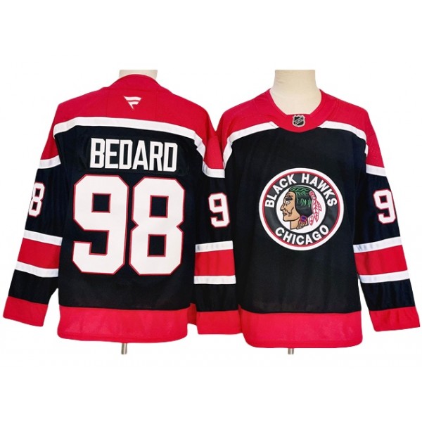 Chicago Blackhawks #98 Connor Bedard Black Reverse Retro Jersey