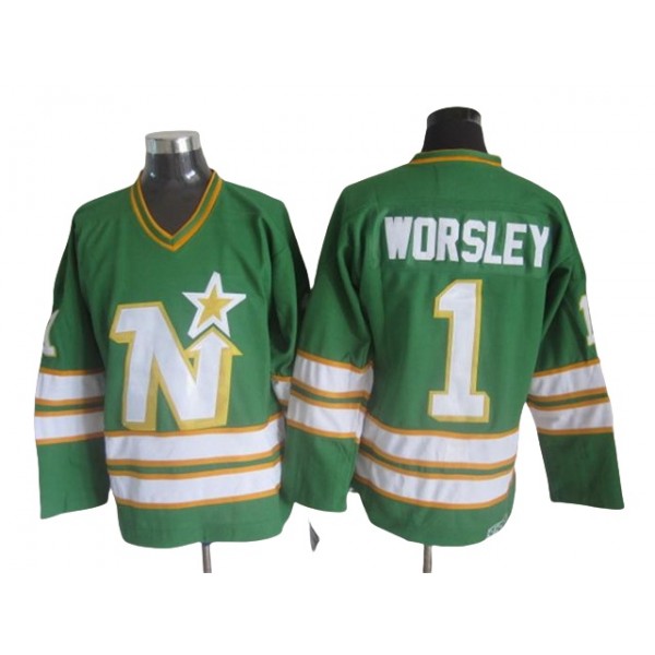 Minnesota North Stars #1 Gump Worsley 1970's CCM Vintage Green Jersey