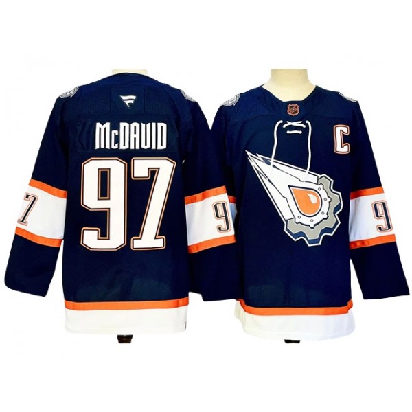 Edmonton Oilers #97 Connor McDavid 2024 Navy Reverse Retro 2.0 Jersey