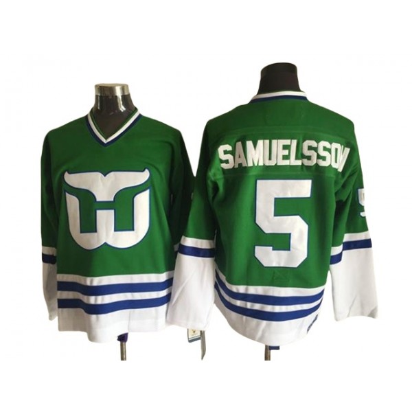 Hartford Whalers #5 Ulf Samuelsson Green 1989 Vintage CCM Jersey