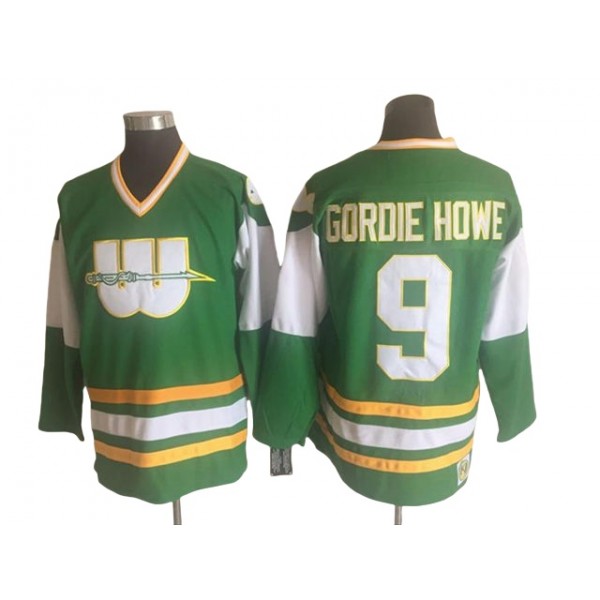 Hartford Whalers #9 Gordie Howe Green Vintage CCM Jersey