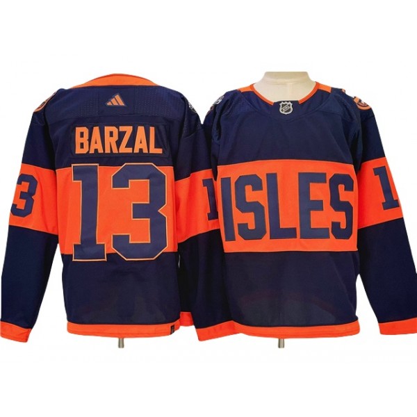 New York Islanders #13 Mathew Barzal 2024 Stadium Series Navy Jersey