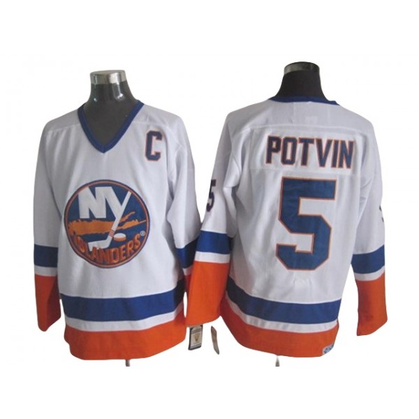 New York Islanders #5 Denis Potvin 1980's CCM Vintage White Jersey