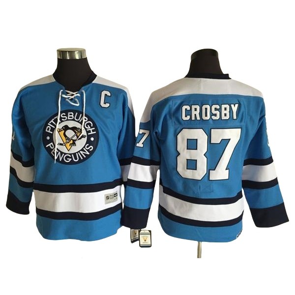 Pittsburgh Penguins #87 Sidney Crosby Youth Vintage CCM Light Blue Jersey