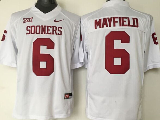 NCAA Oklahoma Sooners #6 Baker Mayfield White College Football Jersey ...