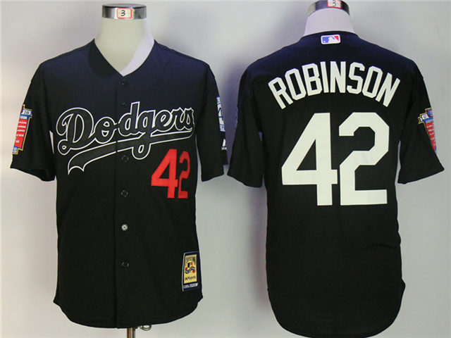 Los Angeles Dodgers #42 Jackie Robinson Black Cooperstown Collection Cool Base Jersey - Click Image to Close
