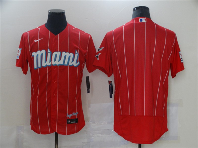 Miami Marlins Blank Red 2021 City Connect Flex Base Team Jersey - Click Image to Close