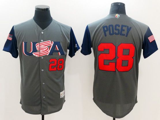 USA #28 Buster Posey Gray 2017 World MLB Classic Jersey - Click Image to Close
