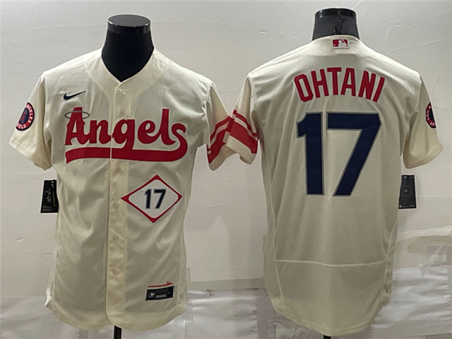 Men's Los Angeles Angels 17 Shohei Ohtani 2022-23 City Connect Cream Jersey  - Bluefink