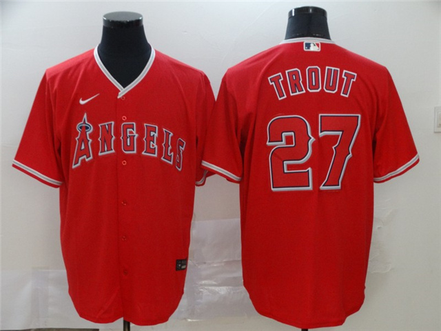 Los Angeles Angels #27 Mike Trout Red 2020 Cool Base Jersey - Click Image to Close