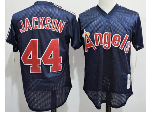 Los Angeles Angels #44 Reggie Jackson Navy Cooperstown Mesh Batting Practice Jersey - Click Image to Close