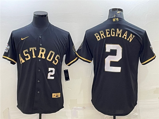 Houston Astros #2 Alex Bregman Black Gold w/World Series Patch Jersey - Click Image to Close