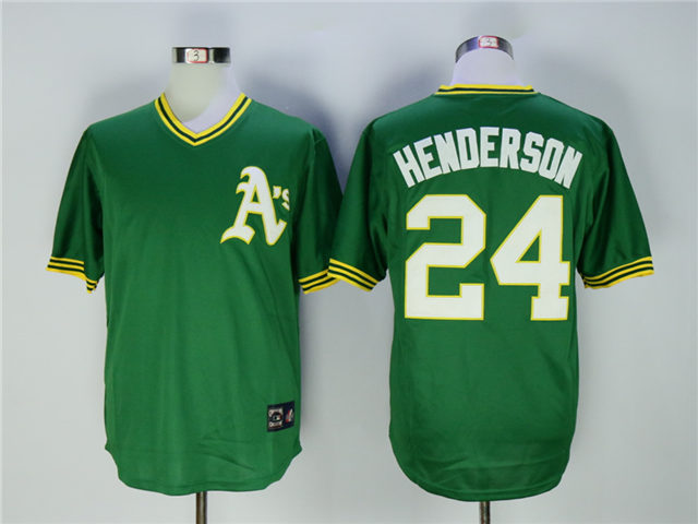 Oakland Athletics #24 Rickey Henderson Throwback Green Jersey - Click Image to Close